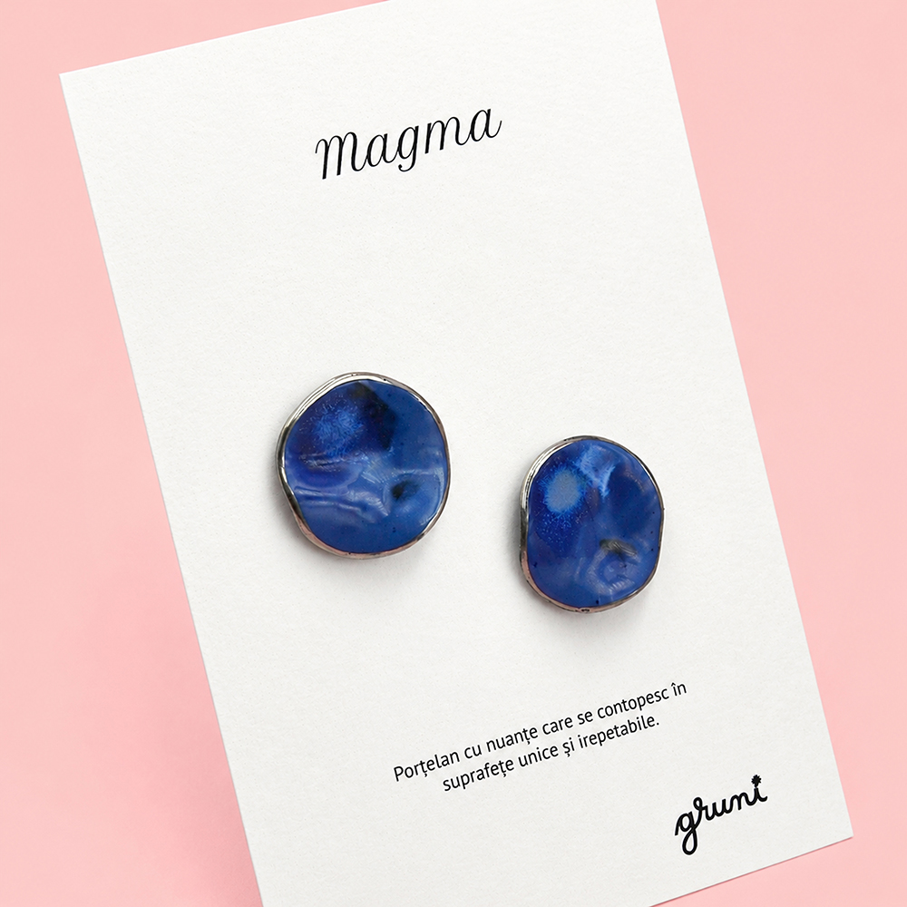 Cercei Magma, albastru cu platină, din porțelan glazurat - imagine 2