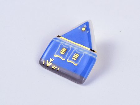 Casa albastră din Alţâna pictată manual, detalii aur. 4x4cm. Campania #FondAlbastru a Asociației Momentum prin Albastru.ro - ceramica Gruni