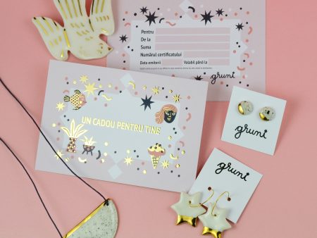 Card cadou tipar de lux, aurit. Valabil 12 luni. Livrare pe curier. Cod unic - Gruni