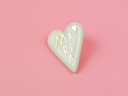 Broșă inimă personalizabilă manual cu aur, cadoul perfect, unic, personal, ceramica Gruni. 4 x 5 cm. Pin alamă. Pentru haine groase.