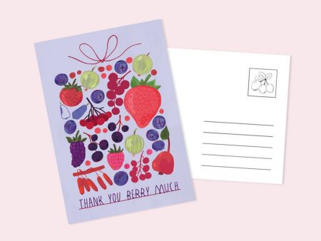 Carte poștală Thank You Berry Much, mărime C6, tipar pe carton lucios pe față. Ilustrație realizată de Livia Coloji. Se poate adăuga unui cadou.