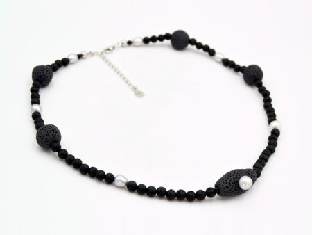 Choker paradă cu mărgele din lavă, perle și porțelan