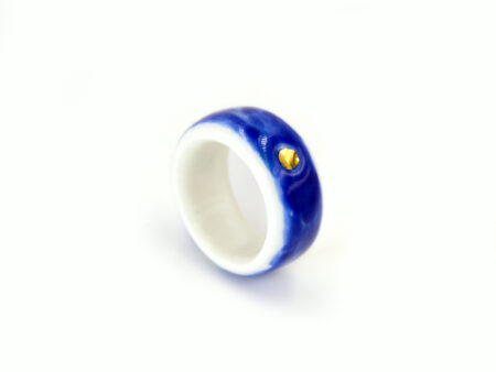 Inel din porțelan cu acuarelă albastră